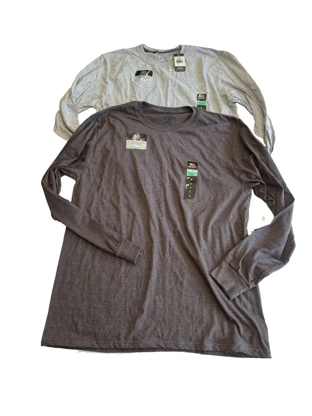 (2) Fruit of the Loom Select men's long-sleeve crewneck shirts NEW Size Large